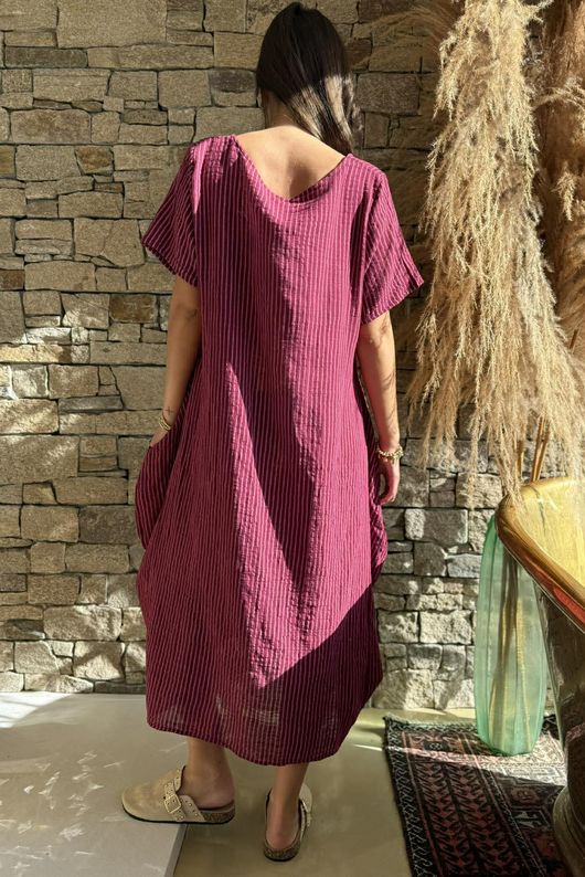 Salcombe Chalk Stripe Cotton Cocoon Dress Merlot